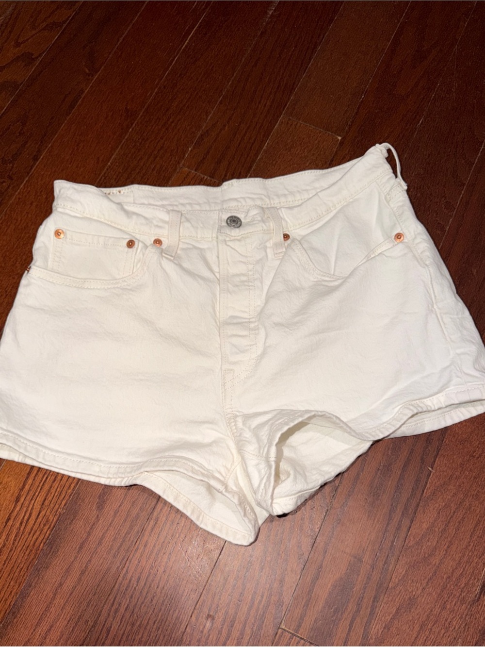 Levi's 501 White Denim Shorts with Copper Rivets
